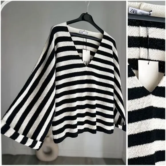 Zara Knit Striped Oversized Top Sweater - Picture 1 of 4